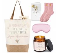 Hestya 5 Pièces Cadeaux pour Anniversaire Femme Sac avec Ruban Dentelle Bougie Parfumée Masque de Sommeil Occultant Chaussettes Carte Vœux Ornée de Gypsophile Séchée Cadeaux pour Femme Anniversaire