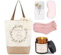 Hestya 5 Pièces Cadeaux pour Professeur Sac avec Ruban Dentelle Bougie Parfumée Masque de Sommeil Occultant Chaussettes Carte Vœux Ornée de Gypsophile Séchée Merci Professeur Cadeaux pour Fin d'Anné
