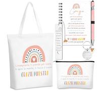 Hestya 6 Cadeau de Remerciement pour Enseignants Sacs en Toile Arc-En-Ciel avec Trousse de Maquillage Carnet à Spirale Marque-Page Stylo à Bille et Porte-Clés