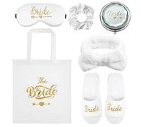 Hestya 6 Pcs Cadeaux de Douche Nuptiale Comprenant Pantoufles, Chouchou Rose, Bandeau des Cheveux, Sac Fourre-Tout, Masque des Yeux en Soie, Miroir de Maquillage pour Mariée Mariage(Or)