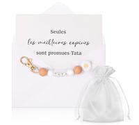 Hestya Cadeau Annonce Grossesse Tata Porte-Clés Carte Seules les Meilleures Copines sont Promues Tata avec Enveloppe Cadeau pour Tante Soeur pour Noël Anniversaire Naissance (Copine Tata, Rose Gris)