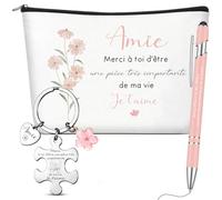 Hestya Cadeau de Meilleure Amie Femme Sœur Trousse de Maquillage Amie Porte-Clés Puzzle avec Texte Stylo à Bille Rose Cadeau Meilleure Copine Original pour Anniversaire Noël Anniversaire