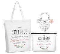 Hestya Cadeau Départ Collègue de Travail Femme Cadeau d'Adieu aux Collègues 1 Trousse à Cosmétiques 1 Porte Clef Cadeau 1 Sac Fourre Tout Femme Cadeau Spécial de Noël