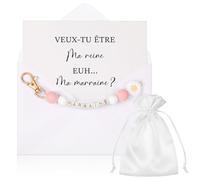 Hestya Cadeau Marraine Demande Porte-Clés Carte Veux Tu Être Ma Marraine avec Enveloppe Idée Cadeau Originale pour Baptême Communion Anniversaire Noël (Marraine, Rose)