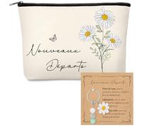 Hestya Cadeau Nouveaux Départs Porte-Clés en Pierre de Lune Trousse de Maquillage Zippée Porte-Clés en Pierre Naturelle avec Carte Cadeau de Noël, d'Anniversaire, de Retraite et d'Adieu pour Femme