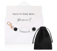 Hestya Cadeau Parrain Demande Porte-Clés Carte Veux Tu Être Mon Parrain avec Enveloppe Idée Cadeau Originale pour Baptême Communion Anniversaire Noël (Parrain, Noir)