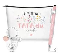 Hestya Cadeau pour Tata Trousse à Maquillage Porte Clés Fleurs pour Tante Stylo à Bille la Meilleure Tata du Monde Cadeau pour Noël Anniversaire Nouvel an Annonce de Grossesse Tante