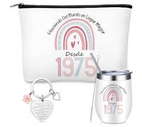 Hestya Cadeaux pour Les 50 Ans des Femmes Trousse de Maquillage, Porte-Clés et Mug Arc-en-Ciel Ce Cadeau Est pour Les Mères, Les Sœurs, Les Amies et Les Proches, 1975
