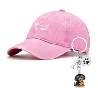 Hestya Cadeaux pour Les Propriétaires de Teckel Cadeaux Teckel Porte Clés Casquette de Baseball avec Graphique de Chiot Love Puppy Porte Clés Casquette de Baseball Vintage Unisexe avec Broderie(Rose)