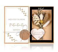 Hestya Coffret Cadeau pour Marraine Fleurs Séchées, Carte de Vœux et Panneau en Bois en Forme de Cœur Cadeaux Originaux pour Marraine