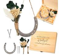 Hestya Fer à Cheval Cadeau de Mariage pour Les Mariés Porte-Bonheur Fer à Cheval Porte-Bonheur avec Coffret en Bois Idées Cadeaux pour Les Jeunes Fiancés Noces Argent