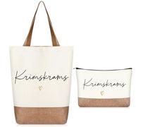 Hestya Krimskrams Ensemble Trousse de Toilette et Sac à Main Petite Trousse de Maquillage avec Inscription Sac Cabas en Tissu Cadeau d'anniversaire, de Noël ou de Fête des Mères pour Femmes et Filles