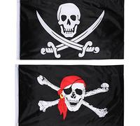 Hestya Lot de 2 drapeaux de pirate Jolly Roger pour fête pirate, cadeau d'anniversaire, décoration d'Halloween, 0,9 x 1,5 m