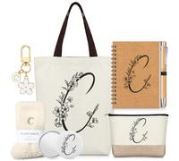 Hestya Lot de 7 Cadeaux pour Femmes Maman avec Initiale Florale Trousse de Maquillage Fourre-Tout Carnet de Notes Porte-Clés Stylo à Bille Miroir de Poche Chaussettes Cadeaux pour Anniversaire(C)