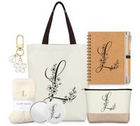 Hestya Lot de 7 Cadeaux pour Femmes Maman avec Initiale Florale Trousse de Maquillage Fourre-Tout Carnet de Notes Porte-Clés Stylo à Bille Miroir de Poche Chaussettes Cadeaux pour Anniversaire(L)