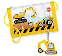 Hestya Porte-Monnaie pour Enfant Garçon Fille Portefeuille en Nylon avec Porte-Clés Pochette Tour de Cou de Voyage Portefeuille à Trois Volets Cadeau d'Anniversaire pour Fille Garçon(Jaune,Excavateur)