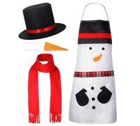 Hestya Set de 4 Pcs Tenues de Costume de Bonhomme de Neige Tablier Imprimé de Bonhomme de Neige Chapeau Haut de Forme de Déguisement Écharpe Rouge avec Nez pour Adulte Fête de Noël Accessoires Photo