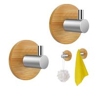HESUSUSI Crochet Adhesif Mural en Bambou 2 Pièces Patère Porte Bambou Crochet Auto Adhésif Acier Inoxydable et Crochet de Robe pour Suspendre des Objets Dans la Salle de Bain ou la Cuisine