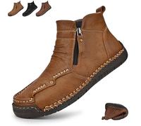 HESYSUAN Ailongcity Bottes orthopédiques pour homme faites à la main en cuir véritable, imperméables et antidérapantes avec fermeture éclair latérale, Peluche kaki., 44 EU