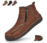 HESYSUAN Ailongcity Bottes orthopédiques pour homme faites à la main en cuir véritable, imperméables et antidérapantes avec fermeture éclair latérale, Peluche marron., 44 EU