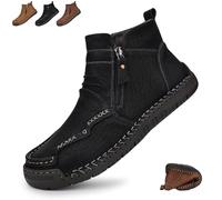 HESYSUAN Ailongcity Bottes orthopédiques pour homme faites à la main en cuir véritable, imperméables et antidérapantes avec fermeture éclair latérale, Peluche noire, 44 EU