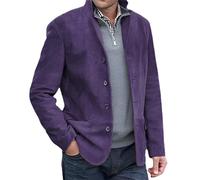 HESYSUAN Blazer décontracté à col montant pour homme avec poche à revers et manches longues en daim décontracté slim bouton costume d'affaires blazer veste, violet, M