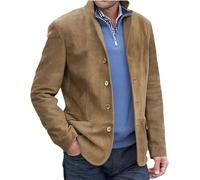 HESYSUAN Blazer décontracté à col montant pour homme avec poche à revers et manches longues en daim décontracté slim bouton costume d'affaires blazer veste, marron, XL