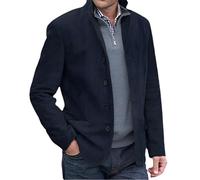 HESYSUAN Blazer décontracté à col montant pour homme - Veste élégante à manches longues en daim avec poche à revers - Style décontracté et fin - Avec boutons - Bleu marine - Taille XXL