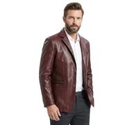 HESYSUAN Blazer en cuir souple à revers pour homme - Coupe droite - 2 boutons avec poches, bordeaux, M