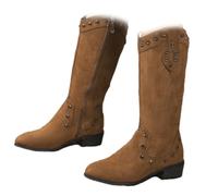 HESYSUAN Bottes de cowboy larges pour femme, bottes d'équitation rétro en forme de V cloutées à bout pointu, fermeture éclair latérale, talons bas, bottes mi-mollet, marron, 38 EU