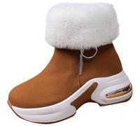 HESYSUAN Bottes de neige chaudes pour femme avec fermeture éclair latérale et doublure en polaire - Bottines d'hiver doublées de fausse fourrure, Marron 1, 37 EU