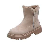 HESYSUAN Bottes de neige tendance à fermeture éclair pour femme - Design uni - Fermeture éclair latérale - En peluche épaisse - Chaudes - Marron - Plate-forme en daim, kaki, 10 UK Wide