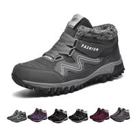 HESYSUAN Bottes d'hiver chaudes pour femme/homme, antidérapantes, pour la marche, le trekking, l'extérieur, thermiques, imperméables, Gris/blanc, 10 UK Wide