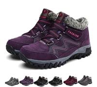 HESYSUAN Bottes d'hiver chaudes pour femme/homme, antidérapantes, pour la marche, le trekking, l'extérieur, thermiques, imperméables, violet, 10 UK Wide