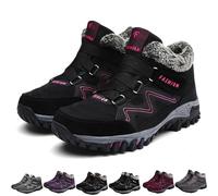 HESYSUAN Bottes d'hiver chaudes pour femme/homme, antidérapantes, pour la marche, le trekking, l'extérieur, thermiques, imperméables, Rose noire., 10 UK Wide