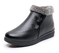 HESYSUAN Bottes d'hiver confortables doublées en polaire avec fermeture | Bottes de marche confortables et antidérapantes avec doublure en fourrure chaude pour personnes âgées d'âge moyen