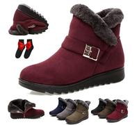 HESYSUAN Bottes d'hiver imperméables pour femme, bottes de neige chaudes doublées de fourrure, boucle en daim, imperméables, fermeture éclair, antidérapantes, chaudes, bottines courtes tendance, Rouge