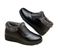 HESYSUAN Bottes d'hiver thermiques en cuir avec fermeture éclair, confortables, doublées de fourrure, chaudes, antidérapantes, plateforme, chaussures de marche pour personnes âgées, Noir , 38 EU