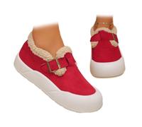 HESYSUAN Bottines chaudes doublées de polaire pour femme - En fausse fourrure - Confortables - Antidérapantes - Pour la marche d'hiver, Rouge, 10 UK Wide