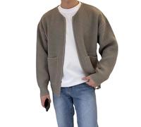 HESYSUAN Cardigan tendance pour homme, grande taille, cardigan en tricot à fermeture éclair, pull à manches longues, manteau tricoté chaud avec 2 poches, kaki, M