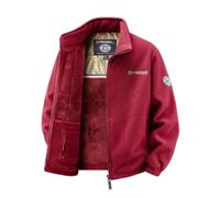 HESYSUAN Manteau en molleton brodé avec doublure thermique en graphite, veste zippée à capuche double face en polaire, manteau coupe-vent doublé sherpa pour homme, Rouge, M