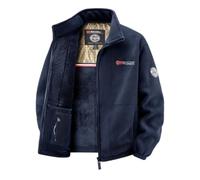 HESYSUAN Manteau en polaire brodé avec doublure thermique en graphite, veste zippée à capuche double face en molleton, imperméable, doublure sherpa pour homme, bleu, XXL