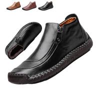 HESYSUAN Mocassins en cuir véritable faits à la main, orthopédiques, confortables, fermeture éclair latérale, respirants, imperméables, sans lacets, chaussures de conduite, Peluche noire, 42 EU