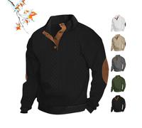 HESYSUAN Pulls Cachemire pour Hommes Dudle, Pull Cachemire à 1/4 Bouton pour Hommes, Pull à col Pull Vintage avec Bouton au coude, Pulls à col Polo (Black,XL)