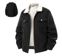 HESYSUAN Veste d'hiver rétro en velours côtelé pour homme - Veste de moto en polaire avec poches poitrine - Fermeture éclair intégrale - Chaud - Doublure Sherpa - Manteau cargo à revers, Noir , M