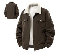 HESYSUAN Veste d'hiver rétro en velours côtelé pour homme - Veste de moto en polaire avec poches poitrine - Fermeture éclair intégrale - Chaud - Doublure Sherpa - Manteau cargo à revers, marron, XL