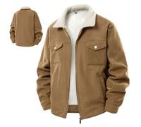 HESYSUAN Veste d'hiver rétro en velours côtelé pour homme - Veste de moto en polaire avec poches poitrine - Fermeture éclair intégrale - Chaud - Doublure Sherpa - Manteau cargo à revers, kaki, 3XL