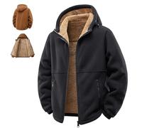 HESYSUAN Veste polaire à capuche pour homme - Couleur unie - Fermeture éclair - Doublure Sherpa - Veste d'extérieur épaisse et chaude, Noir , XL