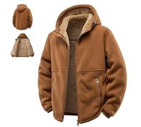 HESYSUAN Veste polaire à capuche pour homme - Couleur unie - Fermeture éclair - Doublure Sherpa - Veste d'extérieur épaisse et chaude, marron, 3XL