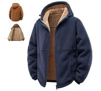 HESYSUAN Veste polaire à capuche pour homme - Couleur unie - Fermeture éclair - Doublure Sherpa - Veste d'extérieur épaisse et chaude, bleu marine, XL